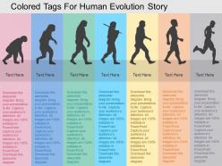 Colored tags for human evolution story flat powerpoint design