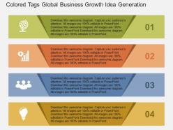 Colored tags global business growth idea generation flat powerpoint design
