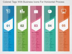 Colored tags with business icons for horizontal process flat powerpoint design