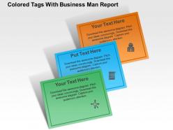 Colored tags with business man report flat powerpoint design