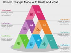 Colored triangle made with cards and icons flat powerpoint design