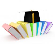 Colorful books with graduation cap stock photo