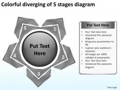 Colorful diverging of 5 stages diagram arrows chart software powerpoint slides