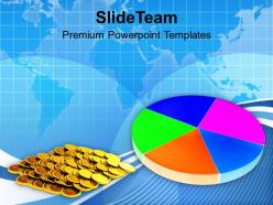 Colorful pie chart and coins finance growth powerpoint templates ppt themes and graphics 0213