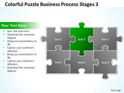 Colorful puzzle business process stages 3 powerpoint templates ppt presentation slides 812