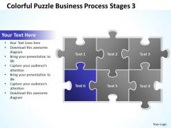 Colorful puzzle business process stages 3 powerpoint templates ppt presentation slides 812
