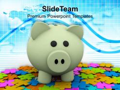 Colorful puzzles and piggy bank powerpoint templates ppt themes and graphics