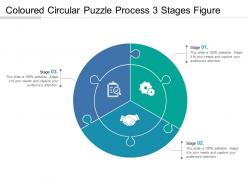 Coloured circular puzzle process 3 stages figure