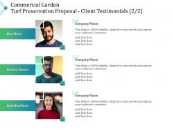 Commercial garden turf preservation proposal client testimonials teamwork ppt powerpoint icon
