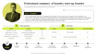 Commercial Laundry Business Plan Professional Summary Of Laundry Start Up Founder BP SS