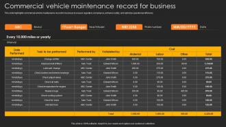 Commercial Vehicle Maintenance Record For Business