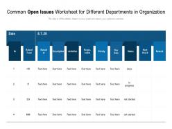 Common Open Issues Worksheet For Different Departments In Organization
