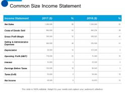 Common size income statement ppt summary designs download
