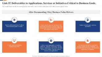Communicate business value to your stakeholders link it deliverables to applications services or initiatives