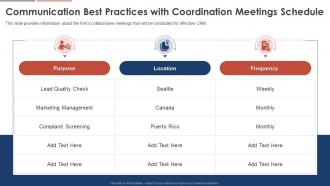 Communication Best Practices With Coordination Meetings Schedule Consumer Service Strategy Transformation