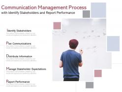 Communication management process with identify stakeholders and report performance