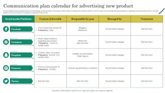 Communication Plan Calendar For Advertising New Product