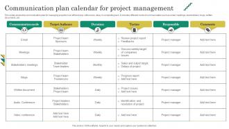 Communication Plan Calendar For Project Management
