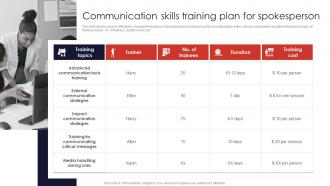 Communication Skills Training Plan For Spokesperson Contingency Planning And Crisis Communication