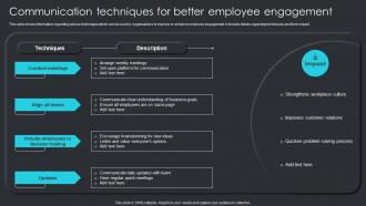 Communication Techniques For Better Employee Engagement Employee Engagement Plan To Increase Staff