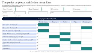 Companies Employee Satisfaction Survey Form Survey SS