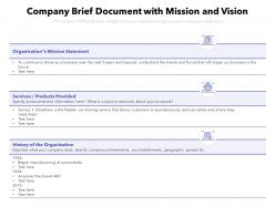 Company brief document with mission and vision