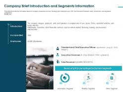 Company Brief Introduction And Segments Information Financials Services Ppt Tips