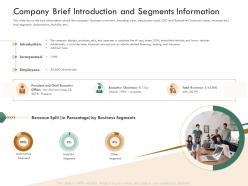 Company brief introduction and segments information raise funding bridge funding ppt topic
