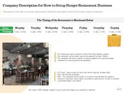 Company description for how to setup burger restaurant business will ppt powerpoint layouts