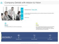 Company details with mission and vision finance ppt powerpoint presentation example 2015