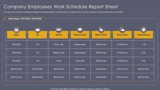 Company Employees Work Schedule Report Sheet
