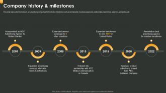 Company History And Milestones Advertising Company Profile Ppt File Inspiration