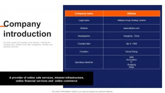 Company Introduction Alibaba Investor Funding Elevator Pitch Deck