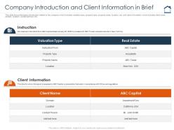 Company introduction and client information in brief complete guide for property valuation