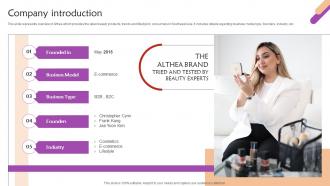 Company Introduction Beauty Company Investor Funding Elevator Pitch Deck