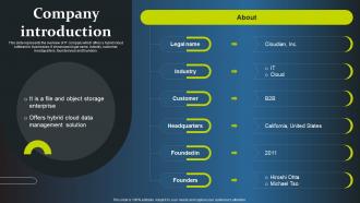 Company Introduction Cloudian Investor Funding Elevator Pitch Deck