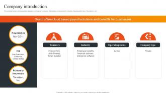 Company Introduction Digital Payroll Platform Investor Funding Elevator Pitch Deck