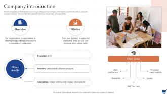 Company Introduction Ecommerce Photo Editing Services Pitch Deck