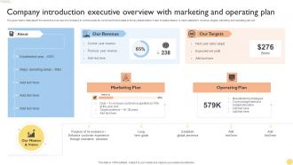 Company Introduction Executive Overview With Marketing And Operating Plan