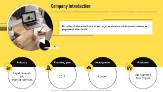 Company Introduction Farewill Investor Funding Elevator Pitch Deck