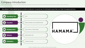Company Introduction Hamama Investor Funding Elevator Pitch Deck