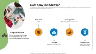 Company Introduction Kids Activities Listing Investor Funding Elevator Pitch Deck