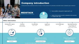 Company Introduction Medstack Investor Funding Elevator Pitch Deck