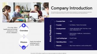 Company Introduction Medtronic Post Ipo Debt Investor Funding Elevator Pitch Deck