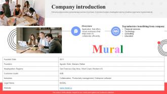 Company Introduction Mural Investor Funding Elevator Pitch Deck