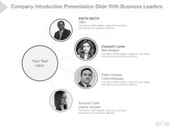 Company introduction presentation slide with business leaders