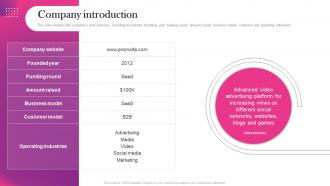 Company Introduction Promolta Investor Funding Elevator Pitch Deck