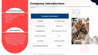 Company Introduction Stitch Investor Funding Elevator Pitch Deck