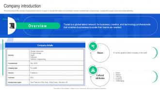Company Introduction Toptal Investor Funding Elevator Pitch Deck