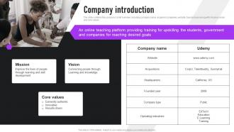 Company Introduction Udemy Investor Funding Elevator Pitch Deck